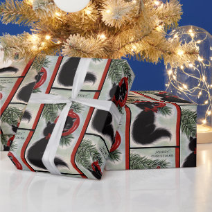 Weihnachten Schwarze Katze Blick auf Ornament Geschenkpapier