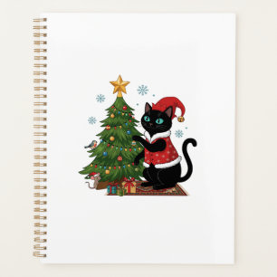 Weihnachten schwarze Katze Santa Hut Baum Maus Planer