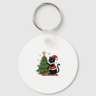 Weihnachten schwarze Katze Santa Hut Baum Maus Schlüsselanhänger