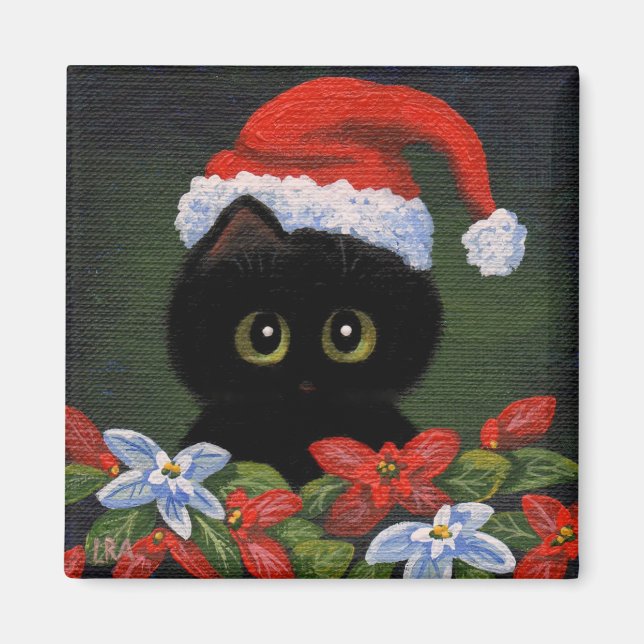 Weihnachten Schwarze Katze Weihnachtsmann Funny Cr Magnet (Vorne)