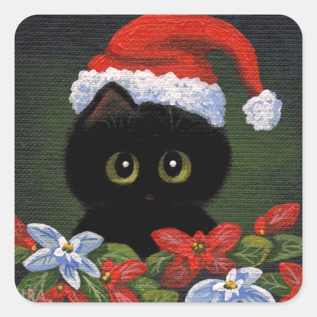 Weihnachten Schwarze Katze Weihnachtsmann Funny Cr Quadratischer Aufkleber (Vorderseite)