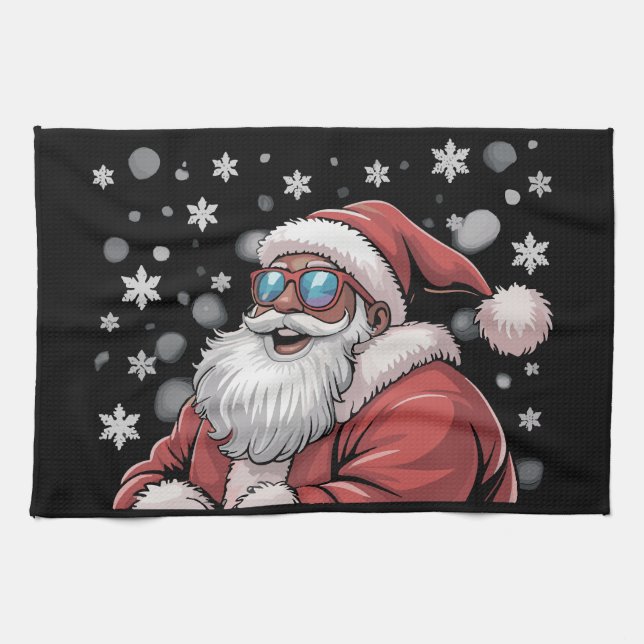 Weihnachten Schwarzer Afroamerikanischer Weihnacht Geschirrtuch (Horizontal)