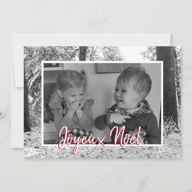 Weihnachten Schwarzweiß-Foto-Karte Joyeux Noël (Vorderseite)