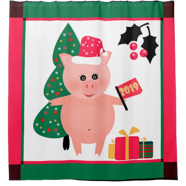 Weihnachten, Schweinejahr Duschvorhang (Vorderseite)