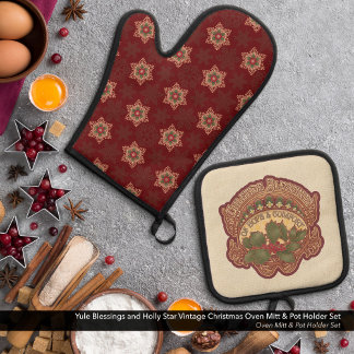 Weihnachten Segen und Holly Star Weihnachten Ofenhandschuh & Topflappen-Set