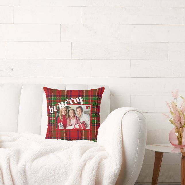 Weihnachten, Sei fröhlich, Red Tartan Kariertes Fo Kissen (Liege)