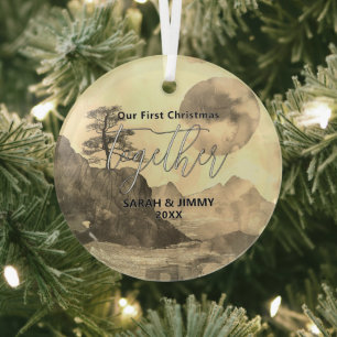 Weihnachten Sepia Bergabenteuer Outdoor Couple Ornament Aus Glas