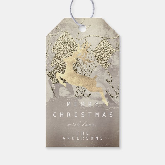 Weihnachten Sepia Gold Grunge Rentierbaume Geschenkanhänger (Vorderseite)