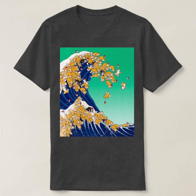Weihnachten Shiba Inu in großer Welle  T-Shirt (Design vorne)