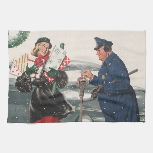Weihnachten, Shopping präsentiert Polizisten Geschirrtuch (Horizontal)