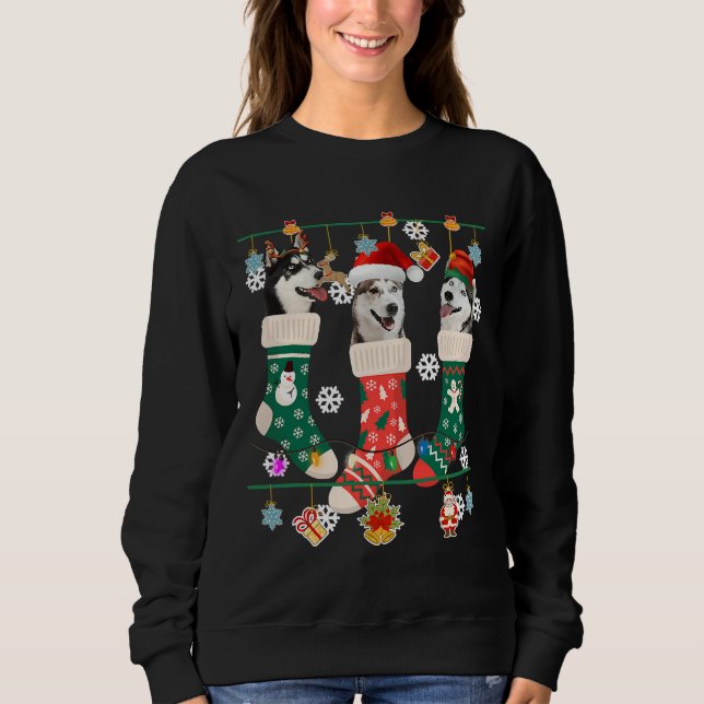 Weihnachten Siberian Husky Sock Xmas Sweatshirt (Vorderseite)