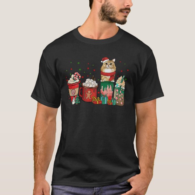 Weihnachten Siberischer Katze Feierlicher Kaffee C T-Shirt (Vorderseite)