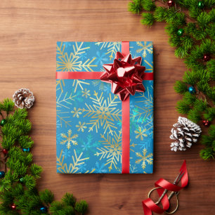 Weihnachten Silber Gold Blau Winter Schneeflocken Geschenkpapier