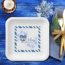 Weihnachten Silberglocken Blau Pappteller