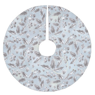 Weihnachten, Silberzweige, weiß, Schneeflocken, Wi Polyester Weihnachtsbaumdecke