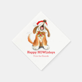 Weihnachten singend Hund rot weißes Papier Serviet Serviette