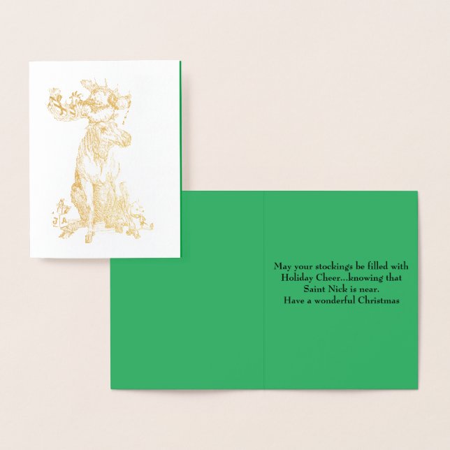 Weihnachten Sitzen Elch mit Geschenken Whimsical Folienkarte (Anzeige)
