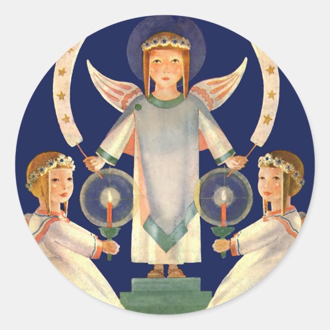 Weihnachten, Skandinavien Santa Lucia Engel Runder Aufkleber (Vorderseite)