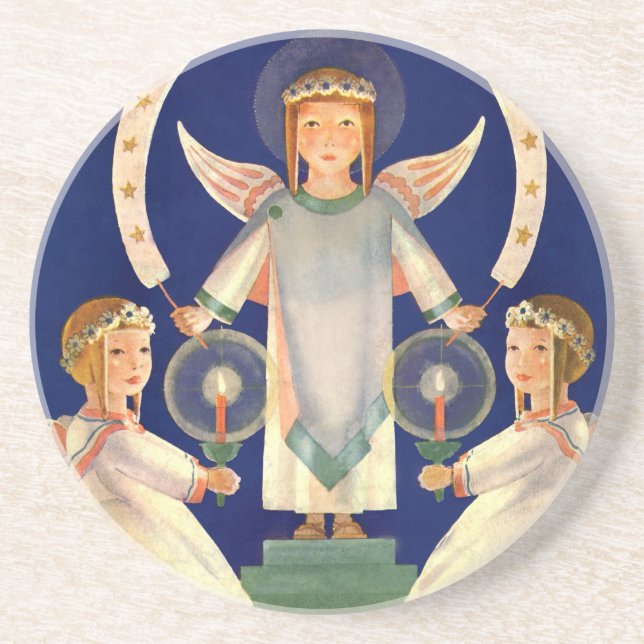 Weihnachten, Skandinavien Santa Lucia Engel Sandstein Untersetzer (Vorne)