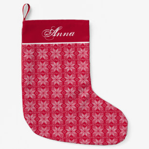 Weihnachten, skandinavische, rote, weiße, Schneefl Kleiner Weihnachtsstrumpf