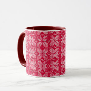 Weihnachten, skandinavische, rote, weiße, Schneefl Tasse