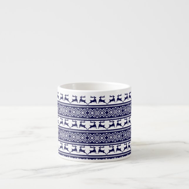 Weihnachten, skandinavisches Folk Blau und Weiß Espressotasse (Vorderseite)