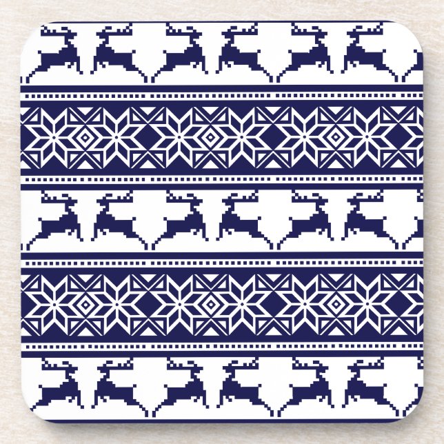 Weihnachten, skandinavisches Volk Blau und Weiß Getränkeuntersetzer (Vorderseite)