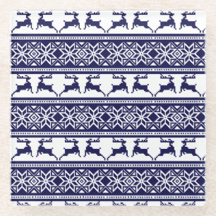 Weihnachten, skandinavisches Volk Blau und Weiß Glasuntersetzer