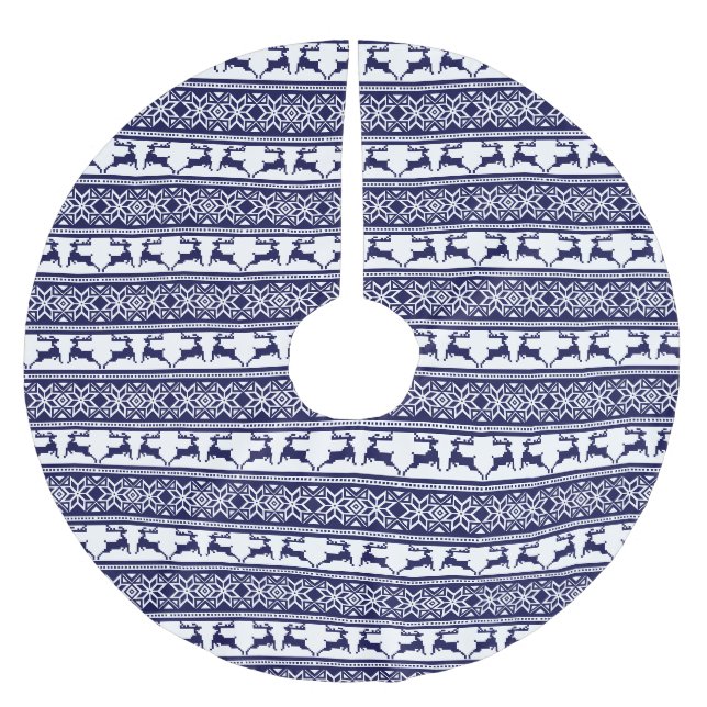 Weihnachten, skandinavisches Volk Blau und Weiß Polyester Weihnachtsbaumdecke (Vorderseite)