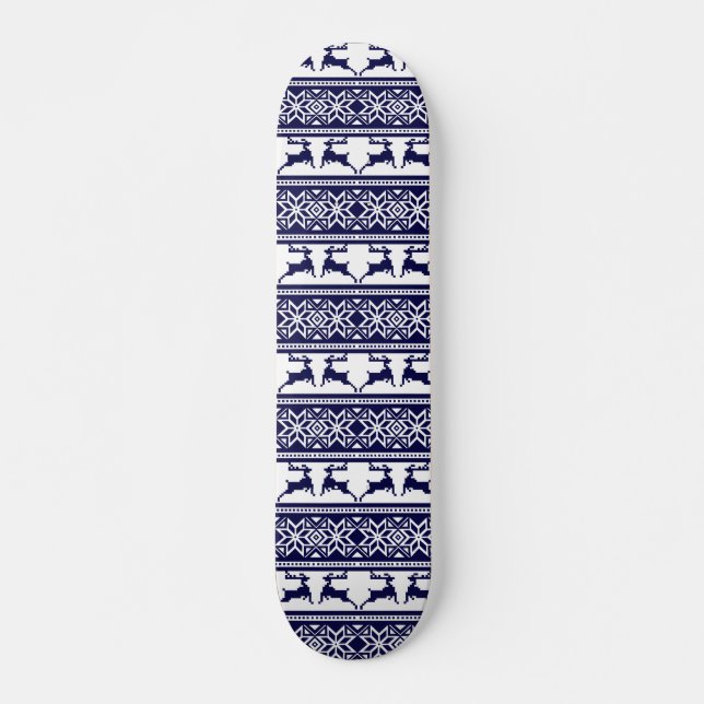 Weihnachten, skandinavisches Volk Blau und Weiß Skateboard (Vorne)