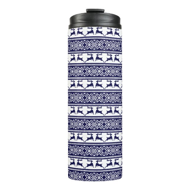 Weihnachten, skandinavisches Volk Blau und Weiß Thermosbecher (Vorderseite)