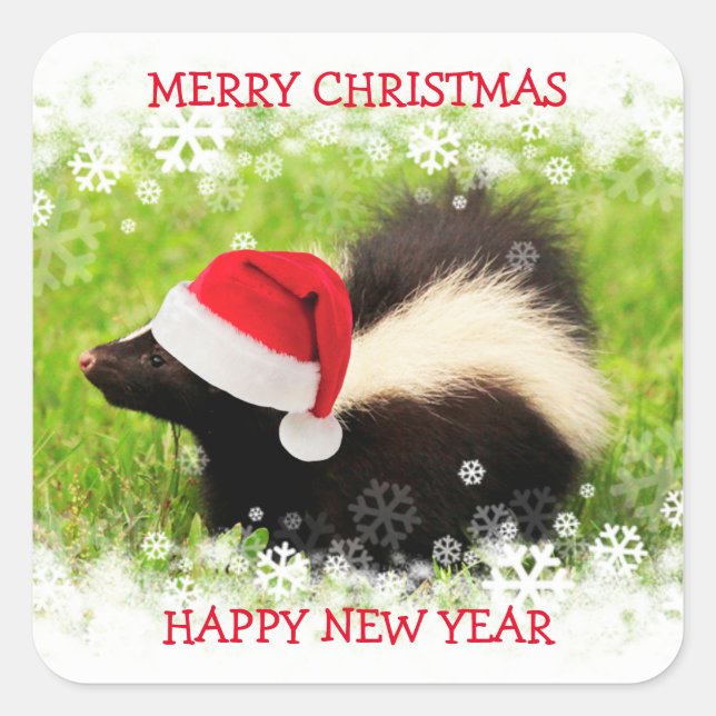 Weihnachten Skunk Holiday Quadratischer Aufkleber (Vorderseite)