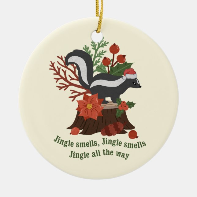 Weihnachten Skunk Pun: Jingle Riechen Keramik Ornament (Vorne)