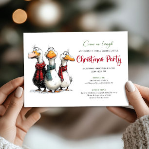 Weihnachten Skurril Aquarell Gänse Humor Party Einladung