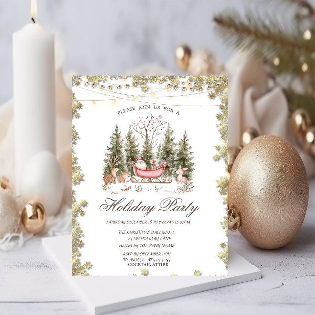 Weihnachten Sleigh Forest Gold Stars Holiday Einladung (Von Creator hochgeladen)