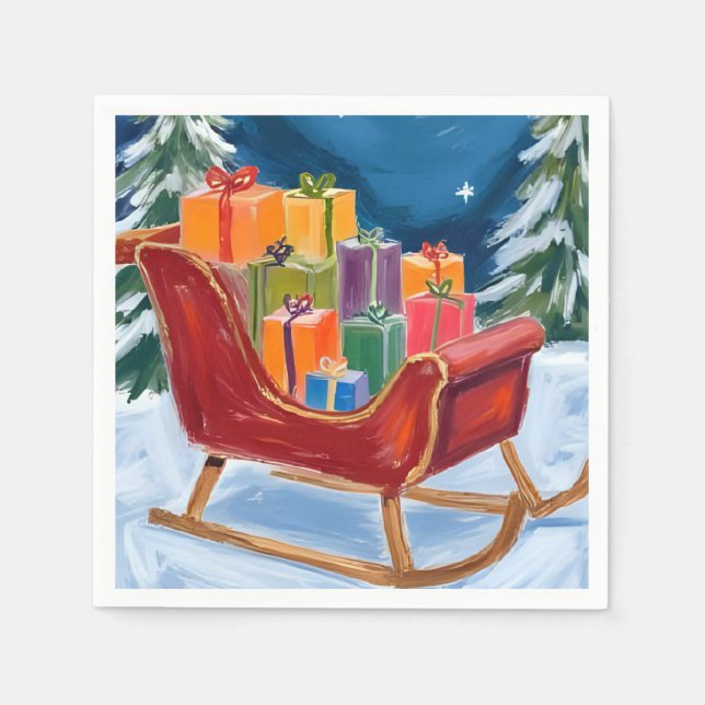 Weihnachten: Sleigh Frohe Weihnachten Serviette (Vorderseite)