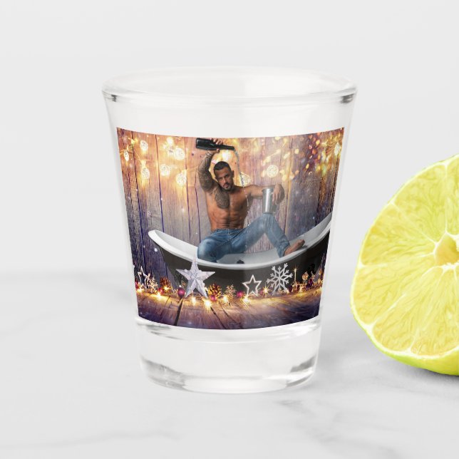 Weihnachten SlipperyJoe Silber goldene Sterne feuc Schnapsglas (Vorderseite)