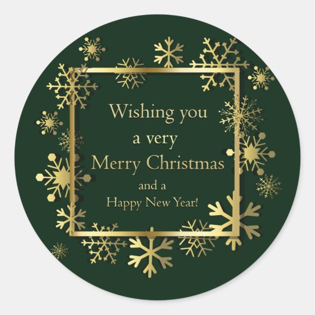 Weihnachten - Snowflake Rahmen mit Word Art Grönn Runder Aufkleber (Vorderseite)