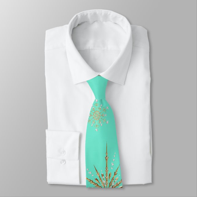 Weihnachten Snowflakes Aqua & Gold Urlaub Krawatte (Gebunden)
