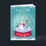 Weihnachten Snowglobe Snowman Kardinal Bird Sister<br><div class="desc">Weihnachten Snowglobe Snowman mit Kardinal Rote Vögel im Schnee und frostige Schneeflocken für Ihre Schwester</div>