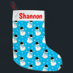 Weihnachten Snowman Cookie Pattern Kleiner Weihnachtsstrumpf<br><div class="desc">Adorable,  Snowman Zucker-Kekse-Muster mit Stern platzt auf einem anpassbaren blauen Hintergrund Farbe Weihnachten Strumpf! Personalisieren Sie Ihre Daten mit einem Namen oder einem beliebigen Text. Ideal für Weihnachtskekse-Liebhaber!</div>
