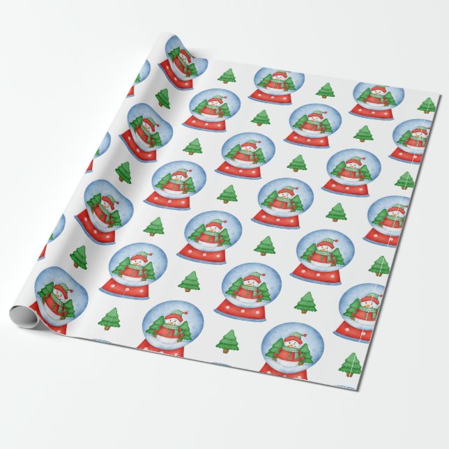 Weihnachten Snowman Globe und Weihnachtsbaumen Geschenkpapier (Ungerollt)