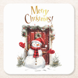 Weihnachten Snowman Gold Frohe Weihnachtsbeschreib Rechteckiger Pappuntersetzer