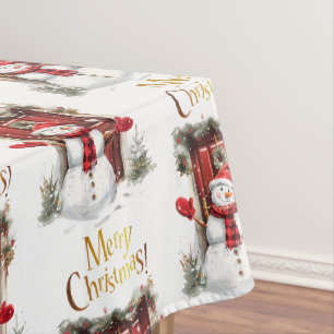 Weihnachten Snowman Gold Frohe Weihnachtsbeschreib Tischdecke