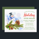 Weihnachten Snowman Holiday Open House Einladung<br><div class="desc">Dieses Ferien-Design verfügt über einen Aquarellschneemann mit Kiefernzweig, Heilig- und Kiefernkegel, mit Ihrem individuellen Event-Typ (mit "Holiday Open House" gezeigt) in chic roten Kalligraphieschrift Schrift. Personalisiert mit Ihren Weihnachts-Party-Details durch die Bearbeitung der Textfelder zur Verfügung gestellt. #christmas #holidays #saisononal #festive #openhouse #watercolor #pine #filily #snowman #winter #cupcake #niedlich #elegant #elegante...</div>
