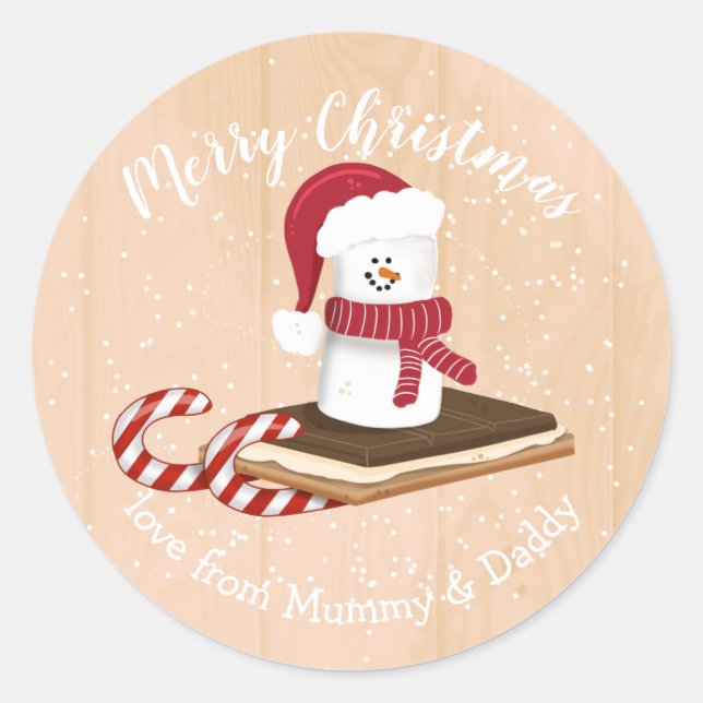 Weihnachten Snowman Santa Kind Geschenkverpackung Runder Aufkleber (Vorderseite)