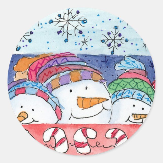 Weihnachten Snowman Snowflakes Candy Canes Runder Aufkleber (Vorderseite)
