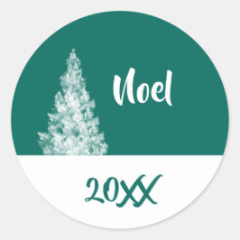 Weihnachten Snowy Weihnachtsbaum Aquamarin und Wei Runder Aufkleber