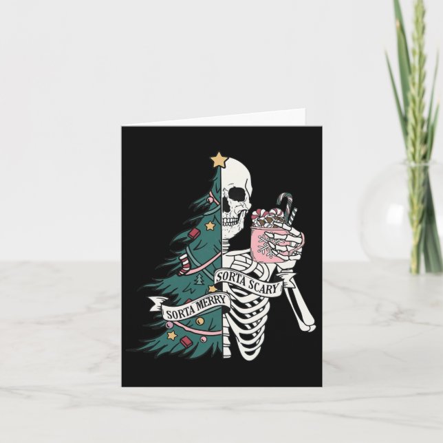 Weihnachten Sorta Merry Sorta Beängstigend Skeleto Karte (Vorderseite)