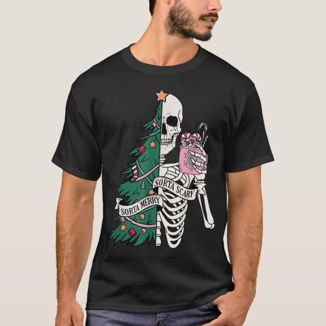 Weihnachten Sorta Merry Sorta Beängstigend Skeleto T-Shirt (Vorderseite)